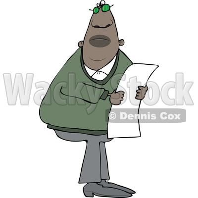 Clipart of a Black Man Reading a Paper - Royalty Free Vector Illustration © djart #1522412