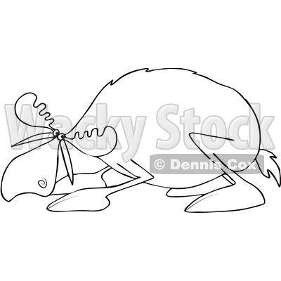 Clipart of a Black and White Cowering Scared Moose - Royalty Free Vector Illustration © djart #1522418