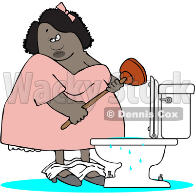 Clipart of a Cartoon Black Woman Plunging an Overflowing Toilet - Royalty Free Vector Illustration © djart #1528766