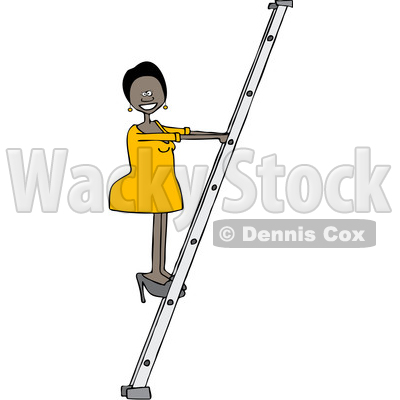 Clipart of a Cartoon Happy Successful Black Business Woman Climbing a Ladder - Royalty Free Vector Illustration © djart #1530802