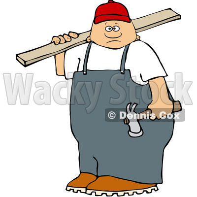 Clipart of a White Male Carpenter Carrying a Wood Board - Royalty Free Vector Illustration © djart #1533544