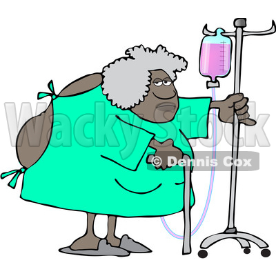 Clipart of a Cartoon Hospitalized Woman Walking Around with an Intravenous Drip Line - Royalty Free Vector Illustration © djart #1535505