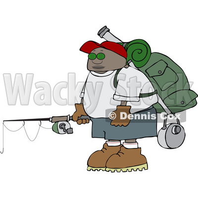 Clipart of a Cartoon Black Man with Camping and Fishing Gear - Royalty Free Vector Illustration © djart #1551009