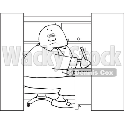 Clipart of a Cartoon Lineart Man Writing in His Office Cubicle - Royalty Free Vector Illustration © djart #1551012
