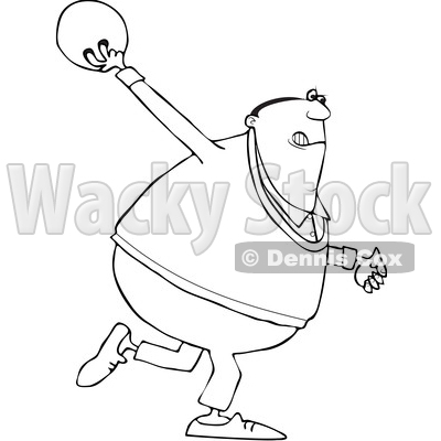 Clipart of a Cartoon Lineart Man Swinging a Bowling Ball - Royalty Free Vector Illustration © djart #1551683