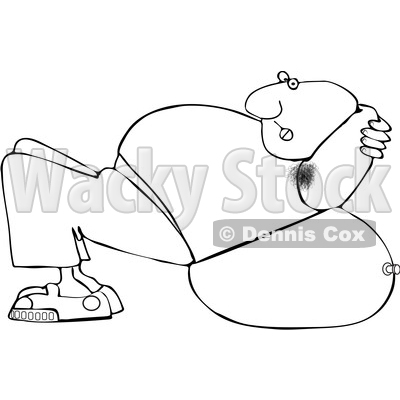 Clipart of a Cartoon Lineart Black Man Exercising on a Ball - Royalty Free Vector Illustration © djart #1559968