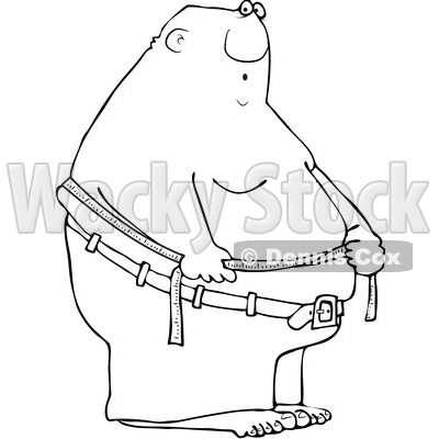 Clipart of a Cartoon Lineart Black Man Measuring His Belly Fat - Royalty Free Vector Illustration © djart #1559970