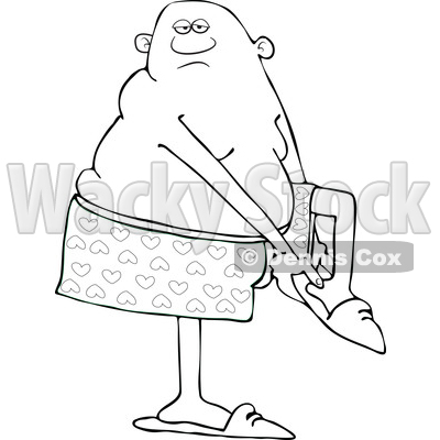 Clipart of a Cartoon Lineart Black Man Putting His Slippers on - Royalty Free Vector Illustration © djart #1560325