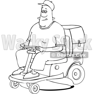 Clipart of a Cartoon Lineart Black Man Operating a Ride on Lawn Mower - Royalty Free Vector Illustration © djart #1567564