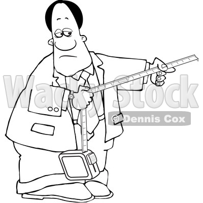 Clipart of a Lineart Black Business Man Taking a Measurement - Royalty Free Vector Illustration © djart #1567808
