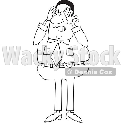 Clipart of a Cartoon Lineart Aggravated Black Business Man Squeezing His Face - Royalty Free Vector Illustration © djart #1568342