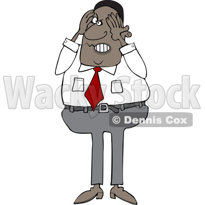 Clipart of a Cartoon Aggravated Black Business Man Squeezing His Face - Royalty Free Vector Illustration © djart #1568345