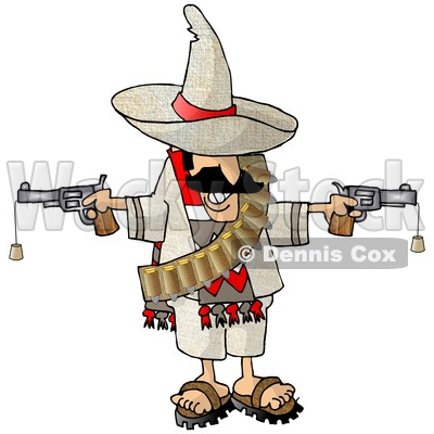 Clipart of a Mexican Bandito Holding Two Cork Guns - Royalty Free Illustration © djart #1568349