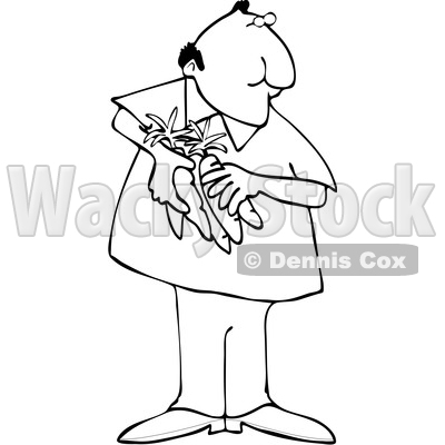 Clipart of a Cartoon Lineart Man Holding Carrots - Royalty Free Vector Illustration © djart #1568634