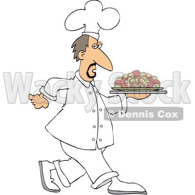 Clipart of a White Male Chef Walking with a Platter of Potatoes - Royalty Free Vector Illustration © djart #1569764