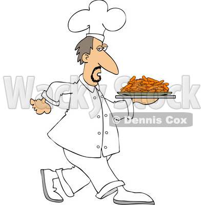 Clipart of a White Male Chef Walking with a Platter of Carrots - Royalty Free Vector Illustration © djart #1569765