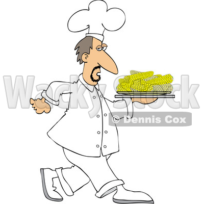Clipart of a White Male Chef Walking with a Platter of Corn on the Cob - Royalty Free Vector Illustration © djart #1569766