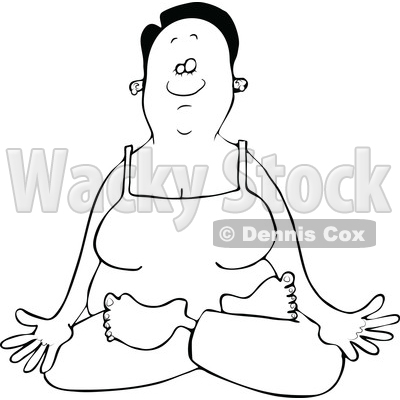 Clipart of a Lineart Relaxed Black Woman Meditating or Doing Yoga - Royalty Free Vector Illustration © djart #1573586