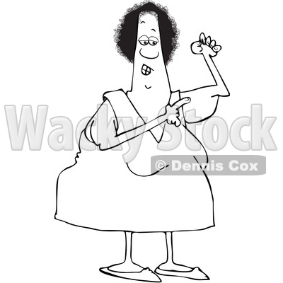 Clipart of a Cartoon Lineart Black Woman Pointing to Her Flabby Tricep - Royalty Free Vector Illustration © djart #1580063