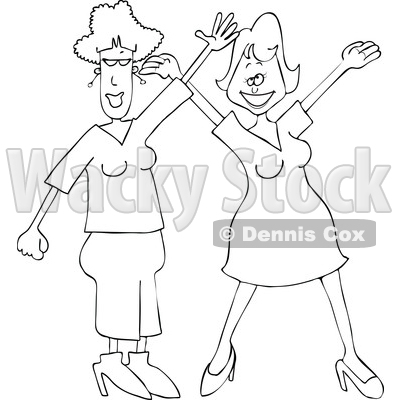Clipart of Cartoon Lineart Women Waving and Welcoming - Royalty Free Vector Illustration © djart #1583915