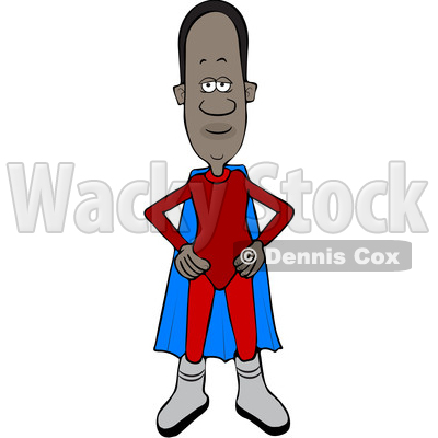 Clipart of a Cartoon Black Male Super Hero Standing with His Hands on His Hips - Royalty Free Vector Illustration © djart #1585512
