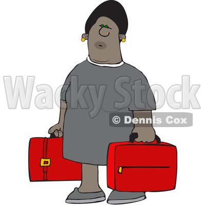 Clipart of a Cartoon Black Woman Carrying Suitcases - Royalty Free Vector Illustration © djart #1585972