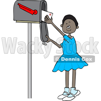 Clipart of a Cartoon Black Girl Checking the Mail from a Tall Box - Royalty Free Vector Illustration © djart #1590636