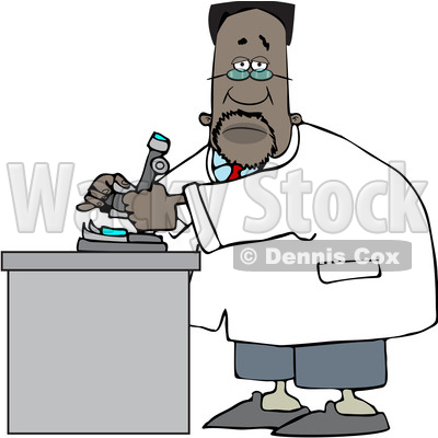 Clipart of a Cartoon Black Male Scientist Using a Microscope - Royalty Free Vector Illustration © djart #1595486