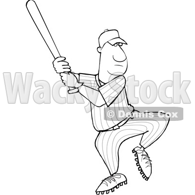 Clipart of a Cartoon Lineart Black Male Baseball Player Batting - Royalty Free Vector Illustration © djart #1596896
