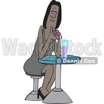 Clipart of a Cartoon Black Woman Sitting with a Cocktail at a Table - Royalty Free Vector Illustration © djart #1601189
