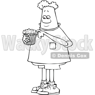 Clipart of a Cartoon Lineart Black Boy Eating a Cupcake - Royalty Free Vector Illustration © djart #1601904