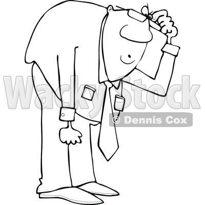 Clipart of a Cartoon Lineart Black Business Man Bending over to Look at Something - Royalty Free Vector Illustration © djart #1603640