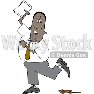 Clipart of a Cartoon Black Business Man Stepping in a Pile of Dog Poop - Royalty Free Vector Illustration © djart #1603642