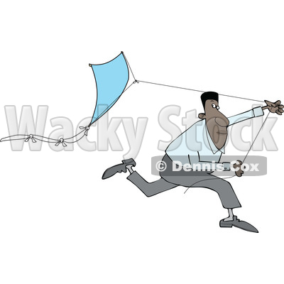 Clipart of a Black Man Running with a Kite - Royalty Free Vector Illustration © djart #1604530