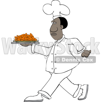 Clipart of a Cartoon Black Male Chef Walking with a Plate of Carrots - Royalty Free Vector Illustration © djart #1606081