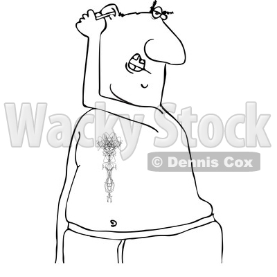 Clipart of a Cartoon Lineart Black Man Cleaning His Ears with a Cotton Swab - Royalty Free Vector Illustration © djart #1606086