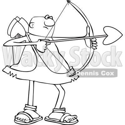 Clipart of a Cartoon Lineart Black Male Cupid Shooting an Arrow - Royalty Free Vector Illustration © djart #1606304