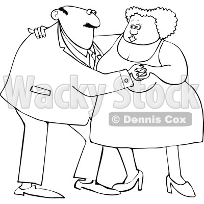 Clipart of a Cartoon Lineart Black Couple Dancing - Royalty Free Vector Illustration © djart #1608504