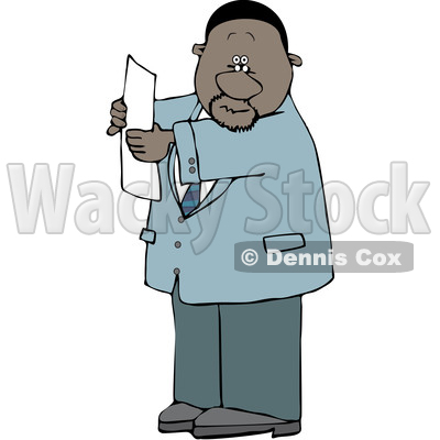 Clipart of a Cartoon Black Business Man Reading a Paper - Royalty Free Vector Illustration © djart #1615291