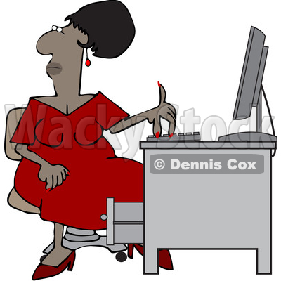 Clipart of a Cartoon Black Woman Working at an Office Desk - Royalty Free Vector Illustration © djart #1615412