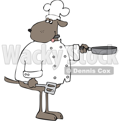 Clipart of a Cartoon Dog Chef Holding a Spatula and Frying Pan - Royalty Free Vector Illustration © djart #1616563