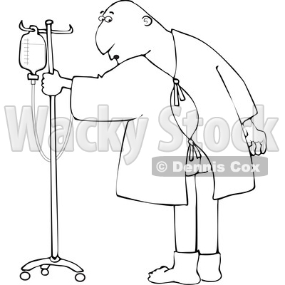 Clipart of a Cartoon Lineart Man Wearing a Hospital Gown and Realizing His Butt Is Showing - Royalty Free Vector Illustration © djart #1617089