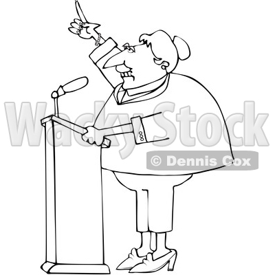Cartoon Black and White Female Politician at a Podium © djart #1617707