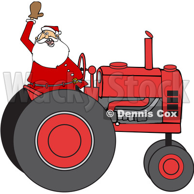 Cartoon Christmas Santa Waving and Driving a Tractor © djart #1620299