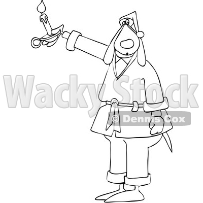 Cartoon Black and White Dog in a Robe, Holding a Candle © djart #1622067