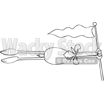 Cartoon Black and White Moose Holding on to a Flag Pole and Flying in the Wind © djart #1622763