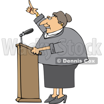 Cartoon White Female Politician Speaking at a Podium © djart #1624307