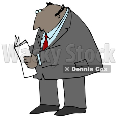 Latin Businessman Reading A Newspaper While Standing And Waiting Clipart Illustration Graphic © djart #16248