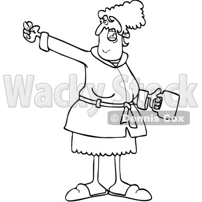 Cartoon Black and White Angry Woman in a Robe Holding Coffee and Waving a Fist © djart #1624927