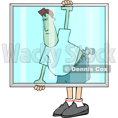 Cartoon White Male Glazier Carrying a Glass Window © djart #1626115